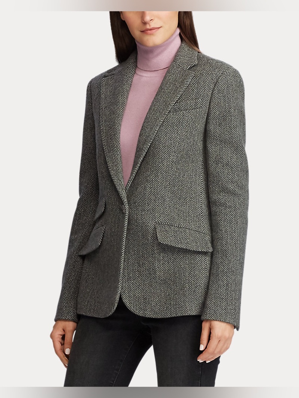 Lauren Ralph Lauren Herringbone Wool Blend Blazer Jacket Gray Taupe Size 12
